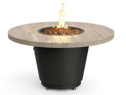 American Fyre Designs 48-Inch Reclaimed Wood Cosmopolitan Round Firetable with Black Lava Base and Silver Pine Table Top