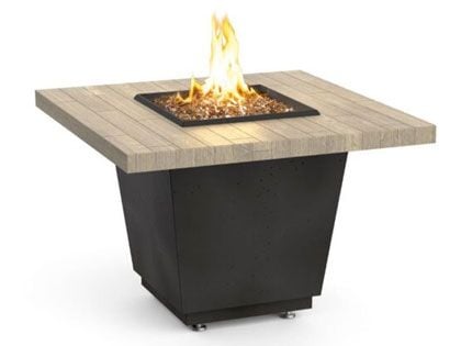 American Fyre Designs 36-Inch Reclaimed Wood Cosmopolitan Square Firetable with Black Lava Base and Silver Pine Table Top and FyreStarter Ignition System