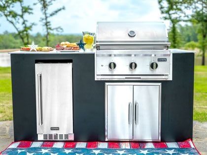 Coyote 6-Ft Outdoor Kitchen Island with C-Series 30-Inch 3-Burner Built-In Gas Grill, Refrigerator & Double Access Doors