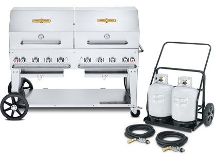 Crown Verity 60-Inch Mobile Propane Gas Grill with 2 Roll Domes Package & Propane Cart