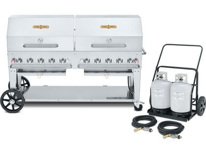 Crown Verity 72-Inch Mobile Propane Gas Grill with 2 Roll Domes Package & Propane Cart