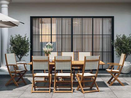 Dalton 9-Piece Teak Outdoor Family Dining Set with Extensions and Folding Chairs