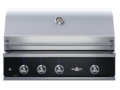 Delta Heat 38-Inch 3-Burner Built-In Gas Grill with Sear Zone, Infrared Rear Burner, & Rotisserie Kit - Black Control Panel