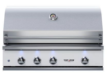 Delta Heat 38-Inch 3-Burner Built-In Gas Grill with Sear Zone, Infrared Rear Burner, & Rotisserie Kit - White Control Panel