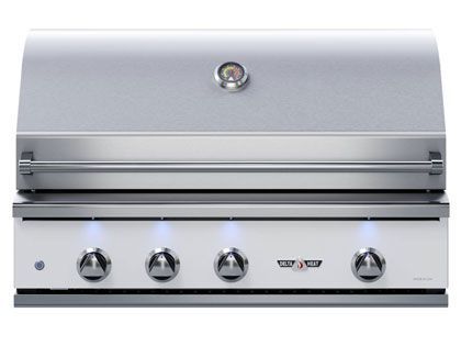Delta Heat 38-Inch 3-Burner Built-In Gas Grill with Infrared Rear Burner & Rotisserie Kit - White Control Panel
