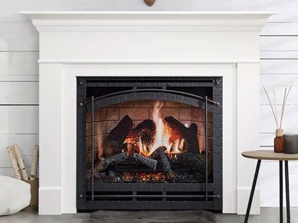 SimpliFire Inception 36-inch Electric Fireplace with Wescott Mantel & Chateau Forge Decorative Front