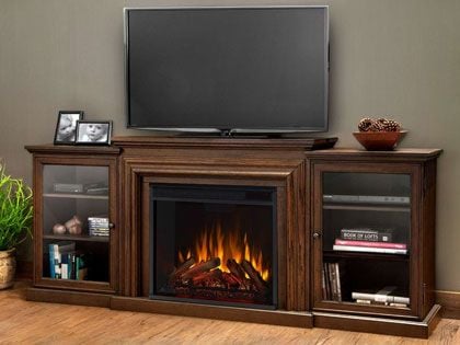 Frederick 72-Inch Electric Fireplace TV Stand in Chestnut Oak