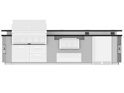 Hestan Ready-To-Assemble 12-Foot Stainless Steel Outdoor Living Suite with Power Burner Cutout, Bar Top & Foot Rail