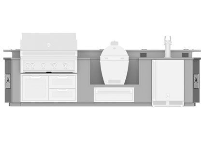 Hestan Ready-To-Assemble 12-Foot Stainless Steel Outdoor Living Suite with Kamado Grill and Beer Dispenser Cutouts, Bar Top & Foot Rail with Countertop