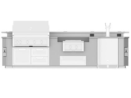 Hestan Ready-To-Assemble 12-Foot Stainless Steel Outdoor Living Suite with Power Burner and Beer Dispenser Cutouts, Bar Top & Foot Rail with Countertop