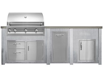 Haven 8 Ft. Outdoor Kitchen Island w/ Artisan 36-Inch Grill, 36-Inch Access Doors, Trash Center & 17-Inch Single Access Door - Harbor Gray