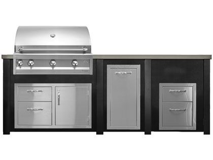 Haven 8 Ft. Outdoor Kitchen Island w/ Artisan 36-Inch Grill, Access Doors, Trash Center & Two Drawer Unit - Brushed Black