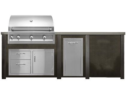 Haven 8 Ft. Outdoor Kitchen Island w/ Artisan 36-Inch Grill, Access Doors, Trash Center & Plain Panel - Antique Bronze