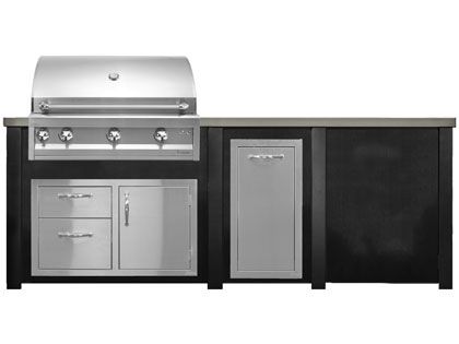 Haven 8 Ft. Outdoor Kitchen Island w/ Artisan 36-Inch Grill, Access Doors, Trash Center & Plain Panel - Brushed Black