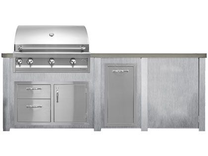 Haven 8 Ft. Outdoor Kitchen Island w/ Artisan 36-Inch Grill, Access Doors, Trash Center & Plain Panel - Harbor Gray