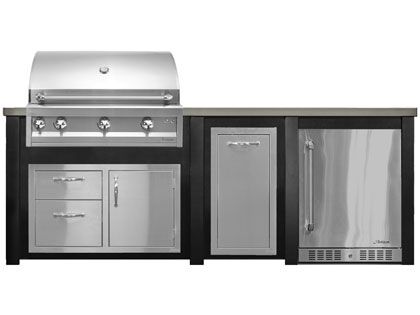 Haven 8 Ft. Outdoor Kitchen Island w/ Artisan 36-Inch Grill, Access Doors, Trash Center & 24-Inch Refrigerator - Brushed Black