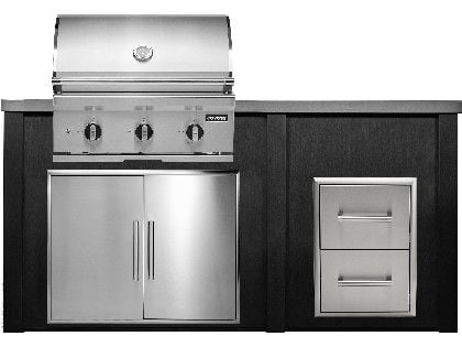 Haven 6 Ft. Outdoor Kitchen Island w/ Coyote C-Series 30-Inch Grill, Double Access Door & 2 Drawer Cabinet - Brushed Black