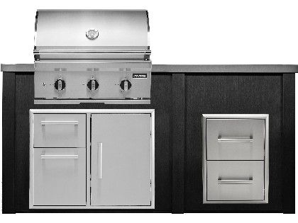 Haven 6 Ft. Outdoor Kitchen Island w/ Coyote C-Series 30-Inch Grill, 31" Dry Pantry & 2 Drawer Cabinet - Brushed Black