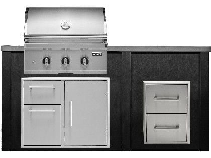 Haven 6 Ft. Outdoor Kitchen Island w/ Coyote SL-Series 30-Inch Grill, 31" Dry Pantry & 2 Drawer Cabinet - Brushed Black