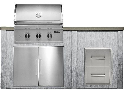 Haven 6 Ft. Outdoor Kitchen Island w/ Coyote SL-Series 30-Inch Grill, Double Access Door & 2 Drawer Cabinet - Harbor Gray