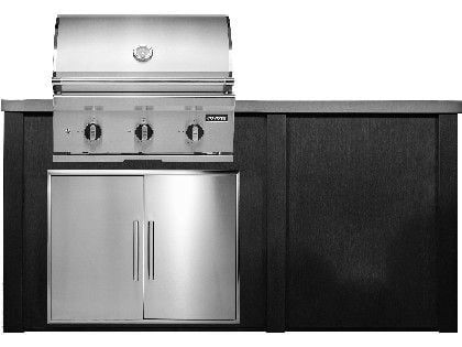 Haven 6 Ft. Outdoor Kitchen Island w/ Coyote C-Series 30-Inch Grill - Double Access Door  - Brushed Black
