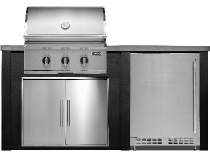 Haven 6 Ft. Outdoor Kitchen Island w/ Coyote SL-Series 30-Inch Grill, Double Access Door & 24" Refrigerator - Brushed Black