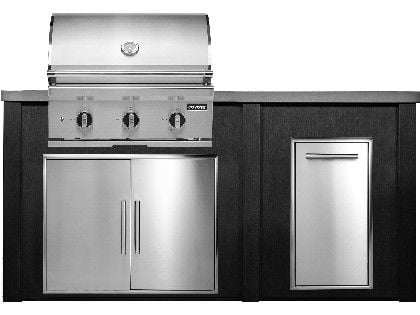 Haven 6 Ft. Outdoor Kitchen Island w/ Coyote C-Series 30-Inch Grill, Double Access Door & Trash Center - Brushed Black