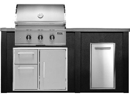 Haven 6 Ft. Outdoor Kitchen Island w/ Coyote C-Series 30-Inch Grill, 31" Dry Pantry & Trash Center - Brushed Black