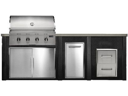 Haven 8 Ft. Outdoor Kitchen Island w/ Coyote CL-Series 36-Inch Grill, Double Access Door, Trash Center & 2 Drawer Cabinet - Brushed Black