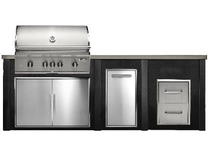Haven 8 Ft. Outdoor Kitchen Island w/ Coyote SL-Series 36-Inch Grill, Double Access Door, Trash Center & 2 Drawer Cabinet - Brushed Black