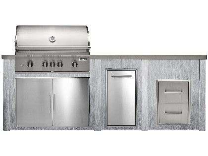 Haven 8 Ft. Outdoor Kitchen Island w/ Coyote SL-Series 36-Inch Grill, Double Access Door, Trash Center & 2 Drawer Cabinet - Harbor Gray