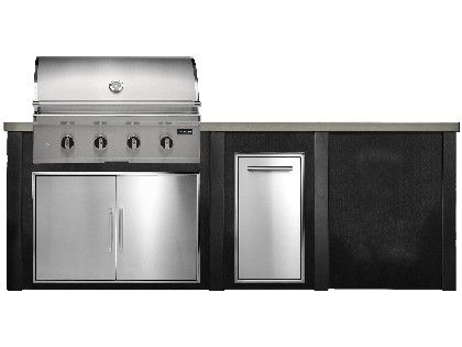 Haven 8 Ft. Outdoor Kitchen Island w/ Coyote CL-Series 36-Inch Grill, Double Access Door, Trash Center & Plain Panel - Brushed Black