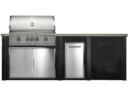 Haven 8 Ft. Outdoor Kitchen Island w/ Coyote SL-Series 36-Inch Grill, Double Access Door, & Trash Center - Brushed Black