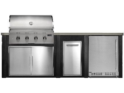 Haven 8 Ft. Outdoor Kitchen Island w/ Coyote CL-Series 36-Inch Grill, Double Access Door, Trash Center & 24-Inch Refrigerator - Brushed Black