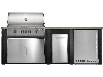 Haven 8 Ft. Outdoor Kitchen Island w/ Coyote SL-Series 36-Inch Grill, Double Access Door, Trash Center & 24-Inch Refrigerator - Brushed Black