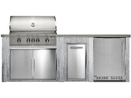 Haven 8 Ft. Outdoor Kitchen Island w/ Coyote SL-Series 36-Inch Grill, Double Access Door, Trash Center & 24-Inch Refrigerator - Harbor Gray