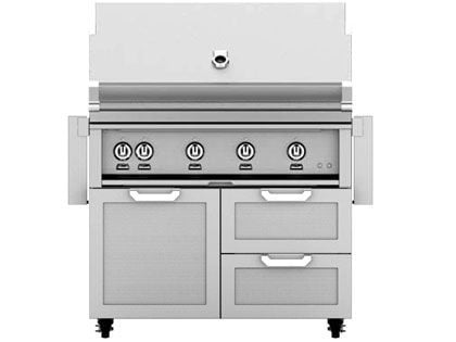 Hestan 42-Inch 4-Burner Gas Grill with Infrared Rotisserie Burner On Double Drawer & Door Tower Cart