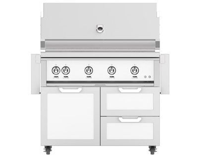 Hestan 42-Inch 4-Burner Gas Grill with Infrared Rotisserie Burner On Double Drawer & Door Tower Cart