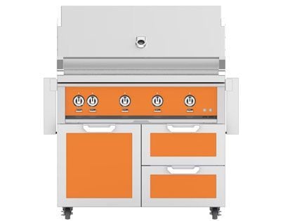 Hestan 42-Inch 4-Burner Gas Grill with Infrared Sear Burner & Infrared Rotisserie Burner On Double Drawer & Door Tower Cart