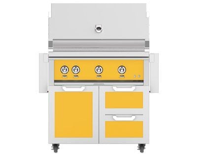 Hestan 36-Inch 3-Burner Gas Grill with Infrared Rotisserie Burner On Double Drawer & Door Tower Cart
