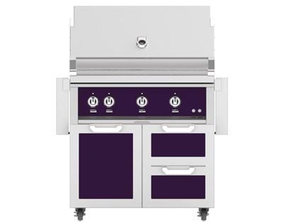 Hestan 36-Inch 3-Burner Gas Grill with Infrared Sear Burner & Infrared Rotisserie Burner On Double Drawer & Door Tower Cart