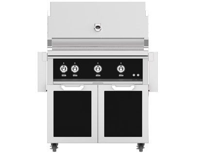 Hestan 36-Inch 3-Burner Gas Grill with Infrared Rotisserie Burner On Double Door Tower Cart