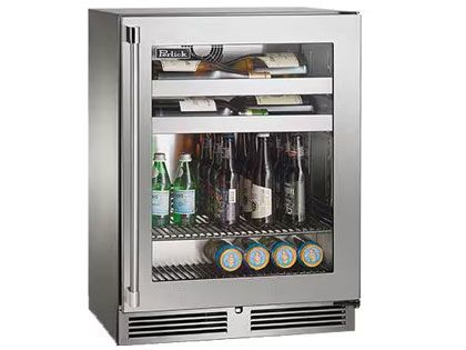 Perlick 24-Inch 3.1 cu. ft. Signature Series Shallow Depth Stainless Steel Glass Door Outdoor Beverage Center