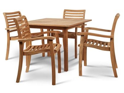 Birmingham 5-Piece 39.25-Inch Square Teak Outdoor Dining Set with Stacking Armchairs