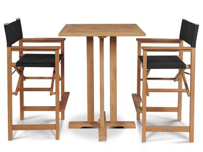 Director 3-Piece 32-Inch Square Teak Outdoor Bar Height Dining Set with Folding Armchairs