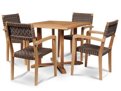 Herning 5-Piece 35-Inch Square Teak Outdoor Dining Set with Stacking Armchairs