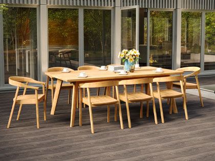 La Costa 9-Piece Rectangular Teak Outdoor Dining Set with Barrel Back Armchairs