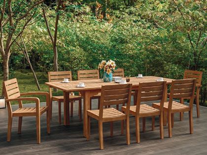Manorhouse 9-Piece Rectangular Teak Outdoor Family Dining Set with Extendable Table