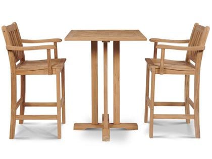 Oasis 3-Piece 32-Inch Square Teak Outdoor Bar Height Dining Set