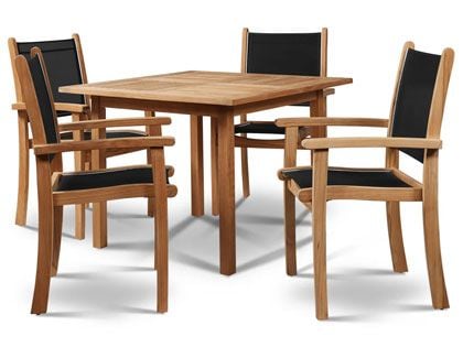 Pearl 5-Piece 39.25-Inch Square Teak Outdoor Dining Set with Stacking Armchairs